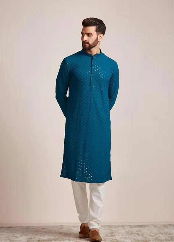 Men_Embroidered_Sequin_Kurta_Of_Eletric_Blue_Color