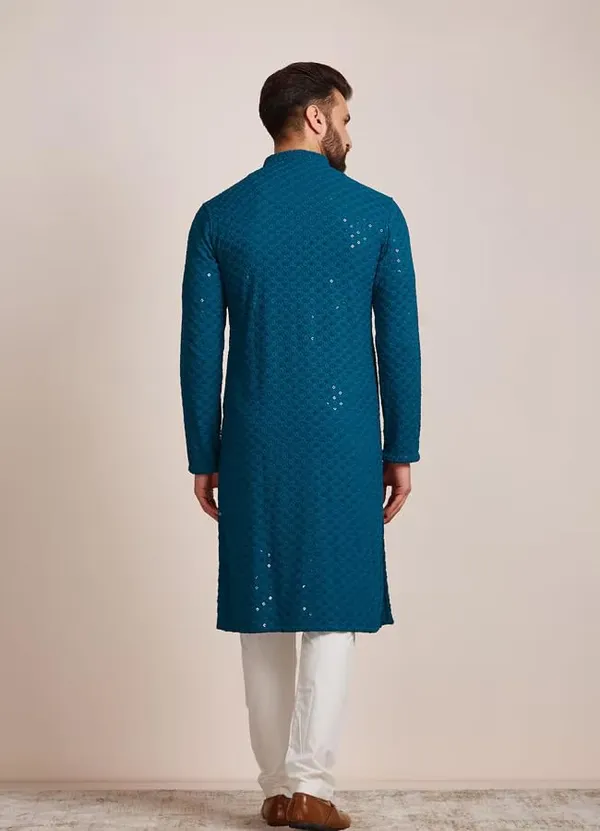 Men_Embroidered_Sequin_Kurta_Of_Eletric_Blue_Color
