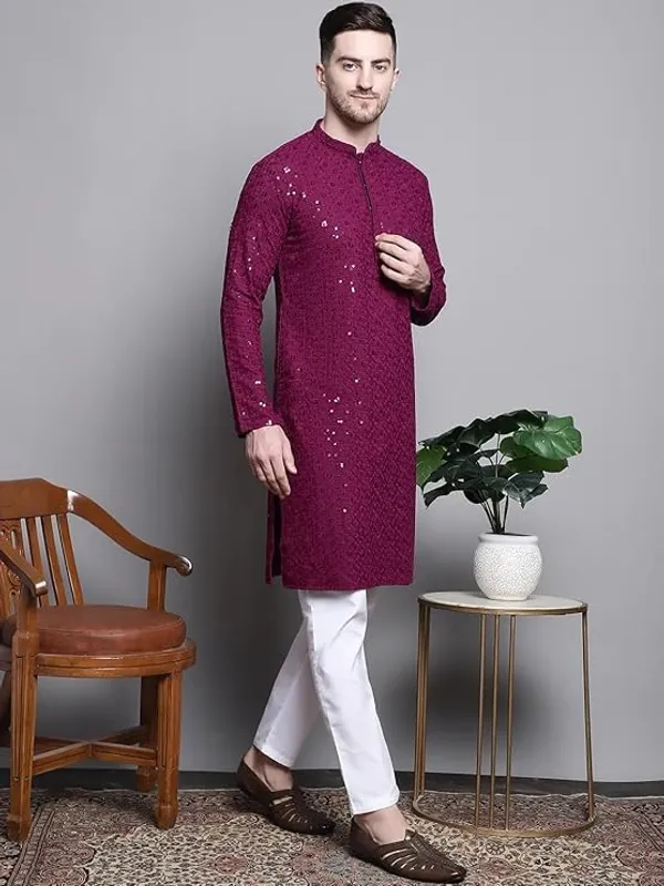 Men_Embroidered_Sequin_Kurta_Of_Wine_Color