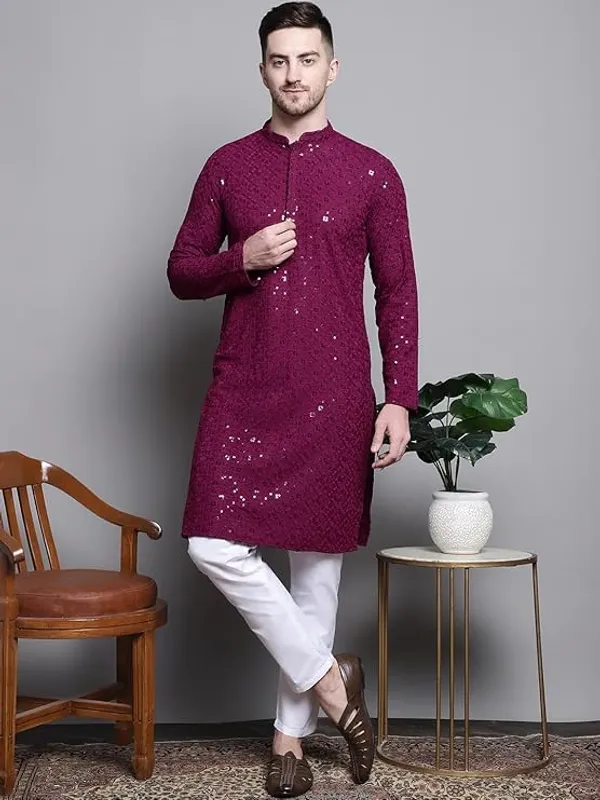 Men_Embroidered_Sequin_Kurta_Of_Wine_Color