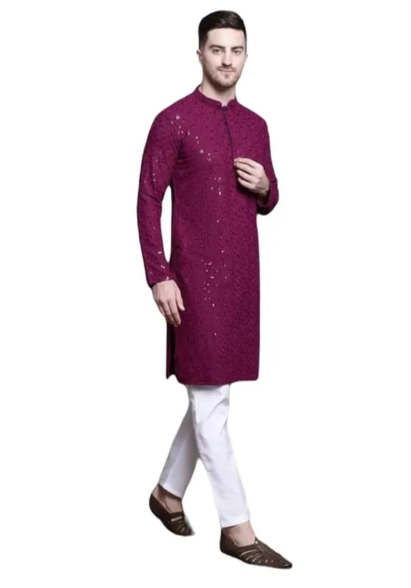 Men_Embroidered_Sequin_Kurta_Of_Wine_Color