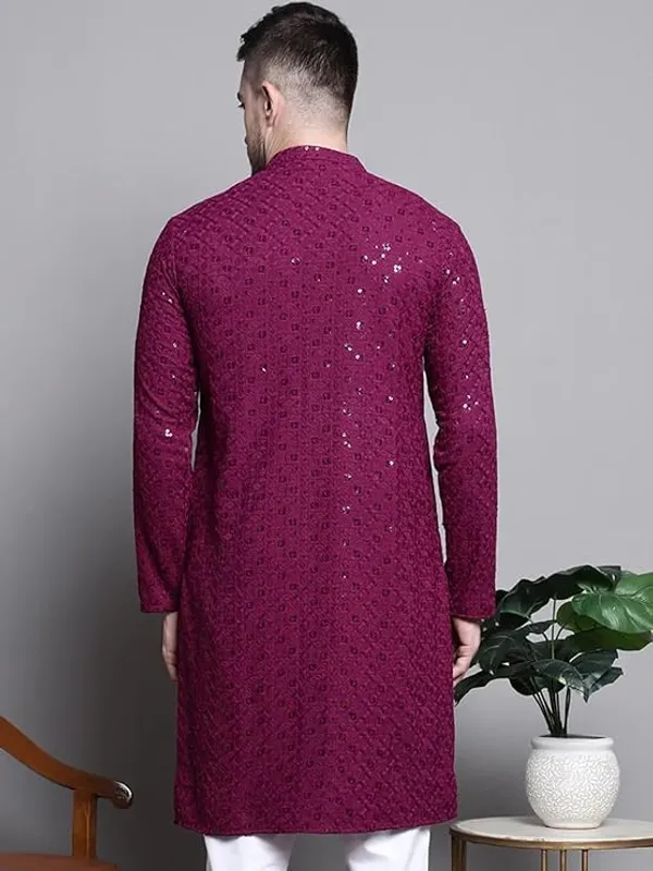 Men_Embroidered_Sequin_Kurta_Of_Wine_Color