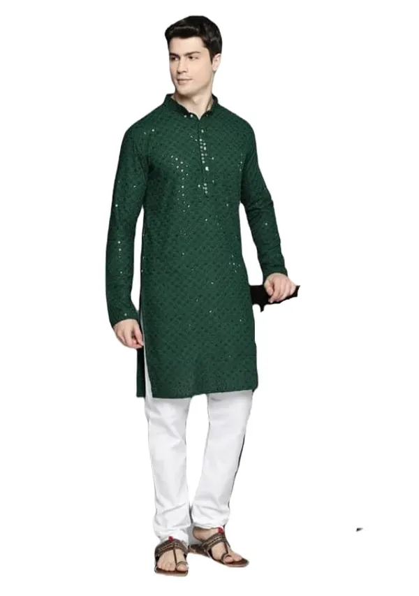 Men_Embroidered_Sequin_Kurta_Of_Green_Color