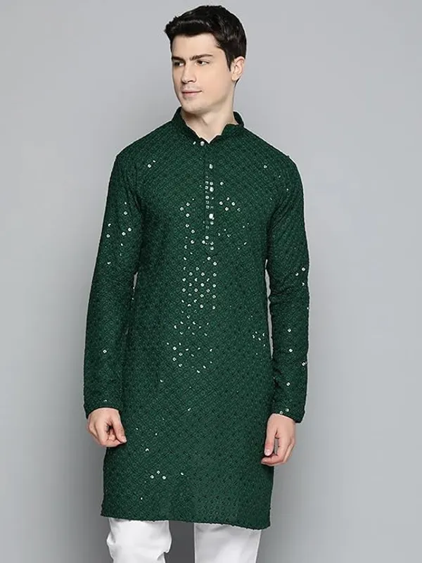 Men_Embroidered_Sequin_Kurta_Of_Green_Color