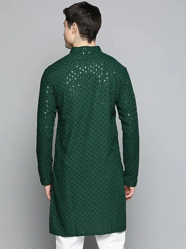 Men_Embroidered_Sequin_Kurta_Of_Green_Color