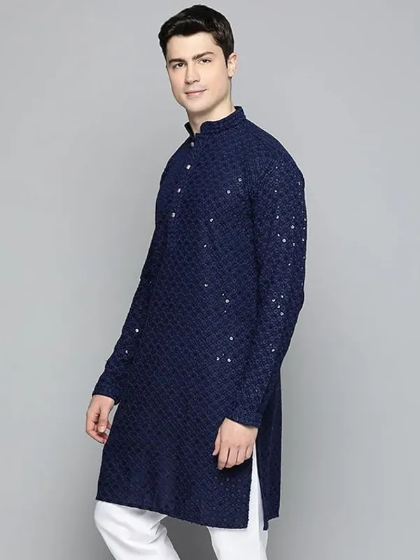 Men_Embroidered_Sequin_Kurta_Of_BLUE_Color