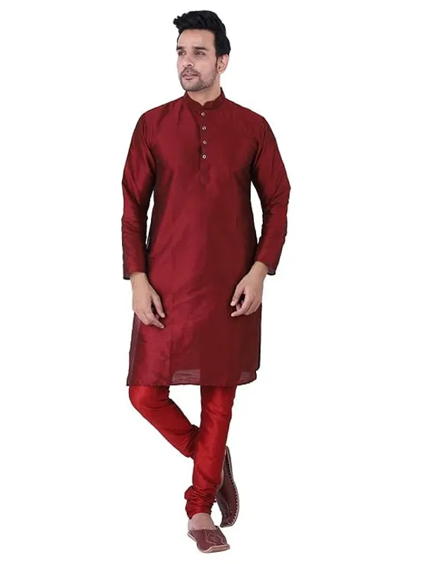 Classic_And_Contemporary_Kurta_And_Kurta_Sets_For_Men_Of_SKY_MAROON_Color