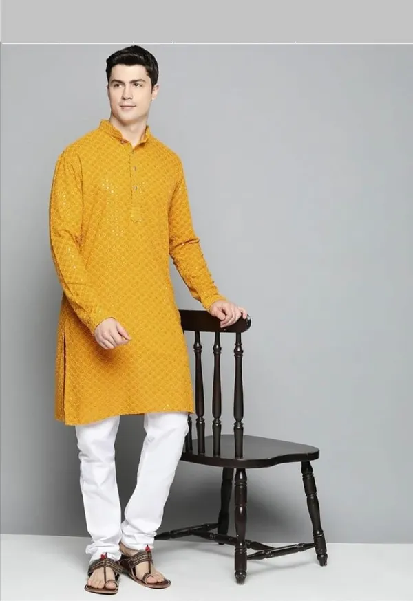 Men_Embroidered_Sequin_Kurta_Of_YELLOW_Color