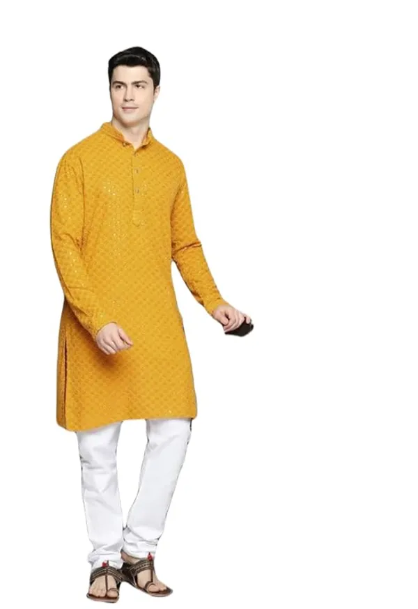 Men_Embroidered_Sequin_Kurta_Of_YELLOW_Color