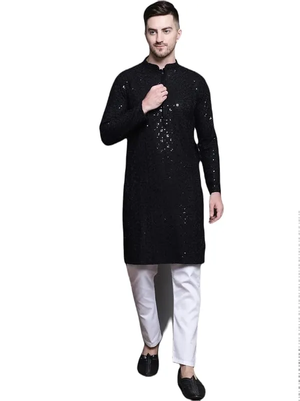 Men_Embroidered_Sequin_Kurta_Of_BLACK_Color