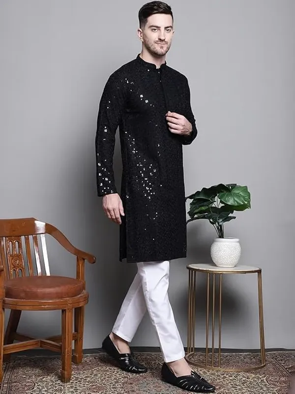 Men_Embroidered_Sequin_Kurta_Of_BLACK_Color
