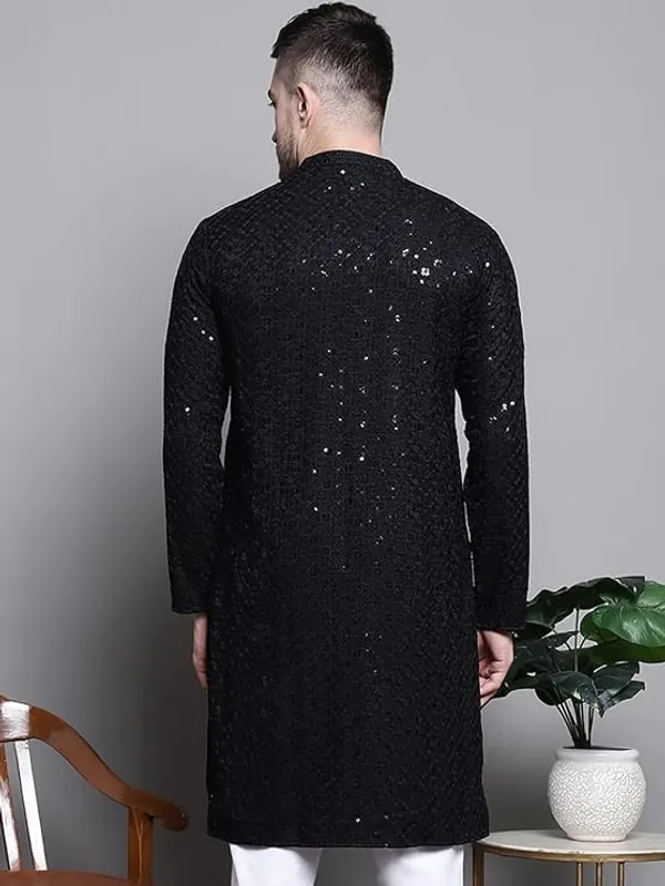 Men_Embroidered_Sequin_Kurta_Of_BLACK_Color