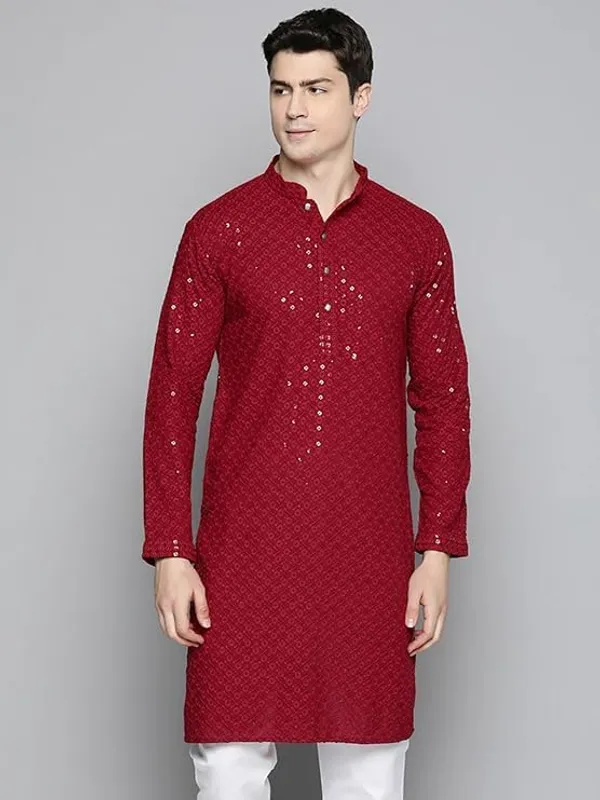 Men_Embroidered_Sequin_Kurta_Of_MAROON_Color