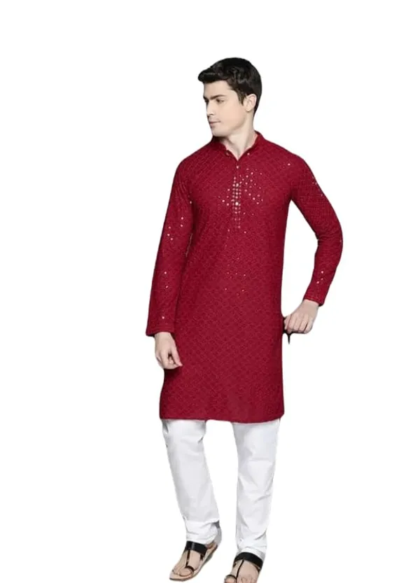 Men_Embroidered_Sequin_Kurta_Of_MAROON_Color