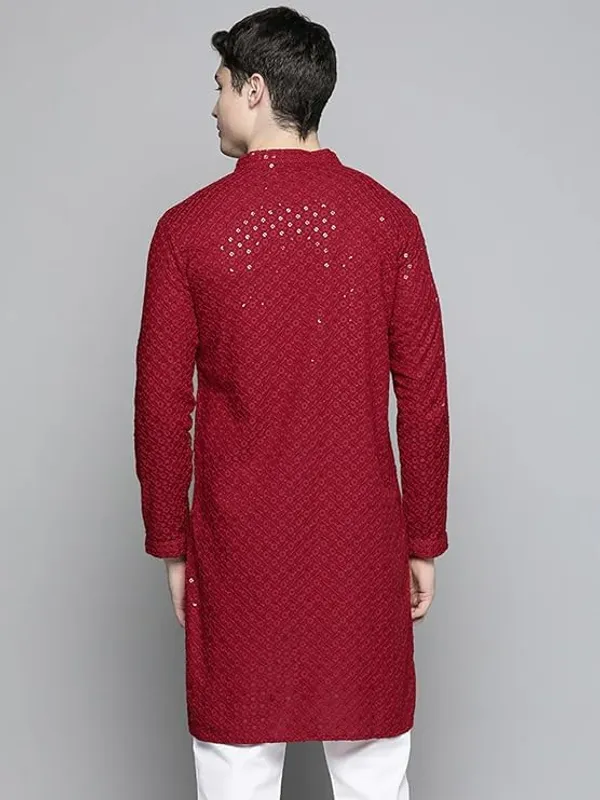 Men_Embroidered_Sequin_Kurta_Of_MAROON_Color