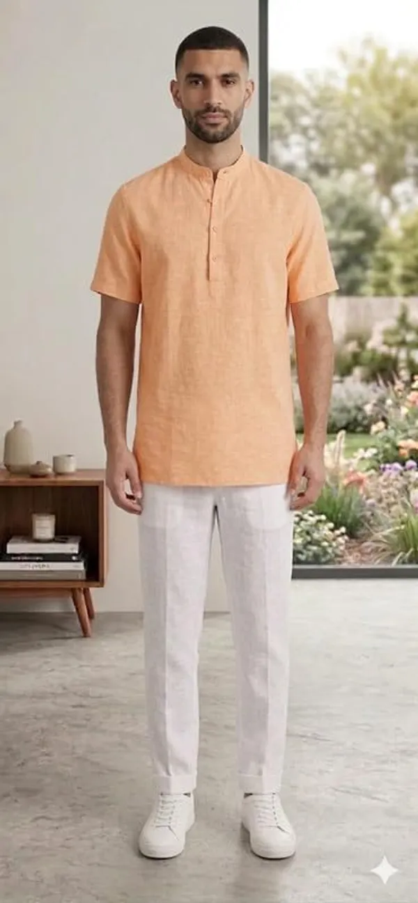 Kurta_For_Man_Men_S_Trendy_Short_Kurta_Men_S_Casual_Short_Kurta_Men_Shirt_For_Wedding_Stylish_Full_Sleeve_Mandarin_Collar_Khadi_Cotton_Solid