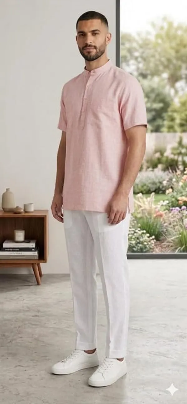 Kurta_For_Man_Men_S_Trendy_Short_Kurta_Men_S_Casual_Short_Kurta_Men_Shirt_For_Wedding_Stylish_Full_Sleeve_Mandarin_Collar_Khadi_Cotton_Solid