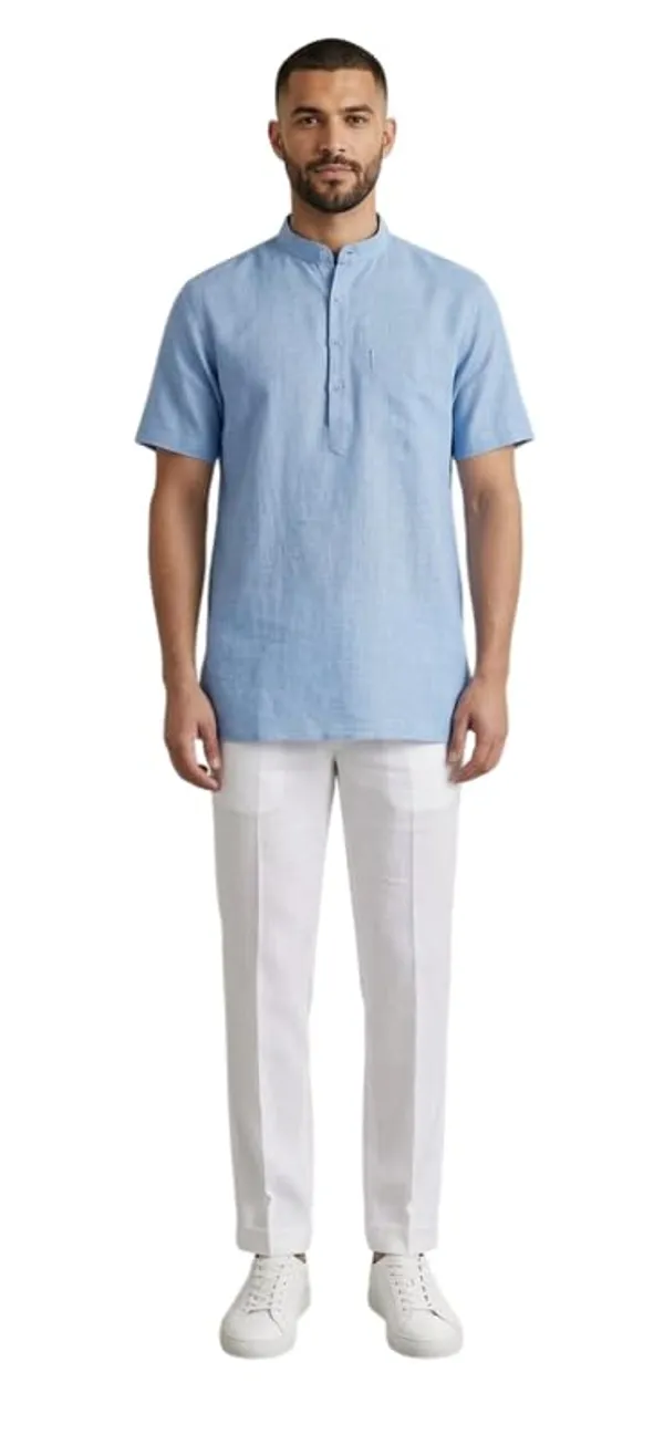 Kurta_For_Man_Men_S_Trendy_Short_Kurta_Men_S_Casual_Short_Kurta_Men_Shirt_For_Wedding_Stylish_Full_Sleeve_Mandarin_Collar_Khadi_Cotton_Solid