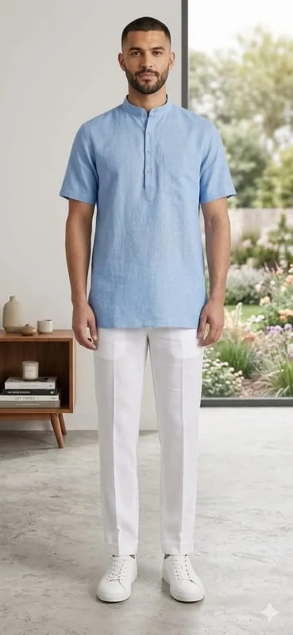 Kurta_For_Man_Men_S_Trendy_Short_Kurta_Men_S_Casual_Short_Kurta_Men_Shirt_For_Wedding_Stylish_Full_Sleeve_Mandarin_Collar_Khadi_Cotton_Solid