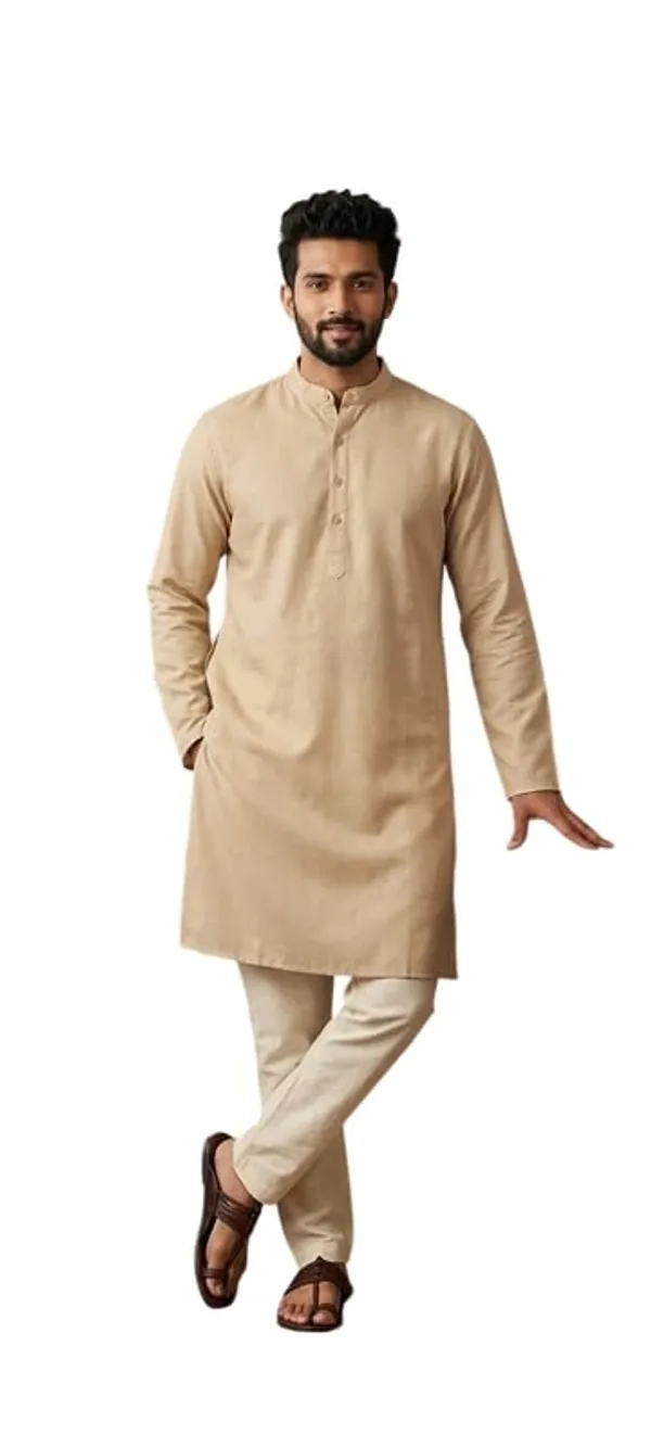 Kurta_For_Man_Men_S_Trendy_Kurta_Men_S_Casual_Kurta_For_Wedding_Stylish_Full_Sleeve_Mandarin_Collar_Khadi_Cotton_Solid