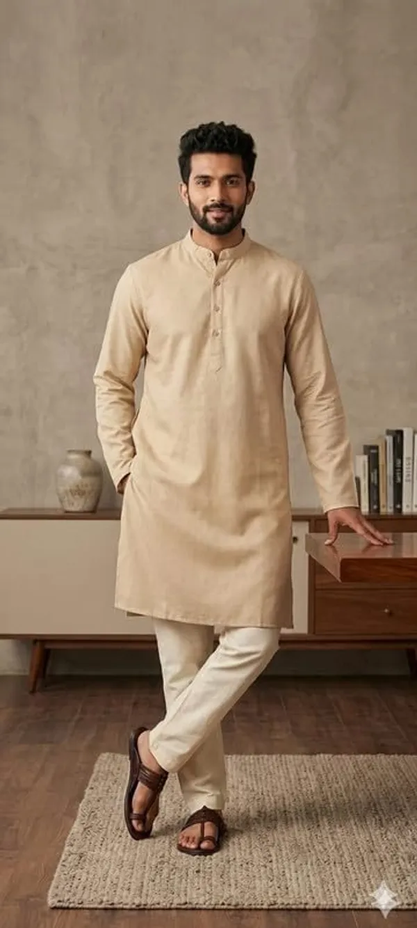 Kurta_For_Man_Men_S_Trendy_Kurta_Men_S_Casual_Kurta_For_Wedding_Stylish_Full_Sleeve_Mandarin_Collar_Khadi_Cotton_Solid