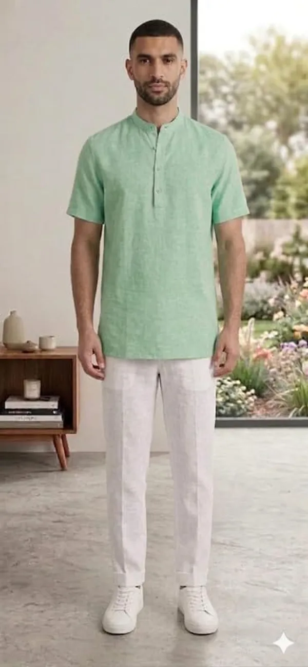 Kurta_For_Man_Men_S_Trendy_Short_Kurta_Men_S_Casual_Short_Kurta_Men_Shirt_For_Wedding_Stylish_Full_Sleeve_Mandarin_Collar_Khadi_Cotton_Solid