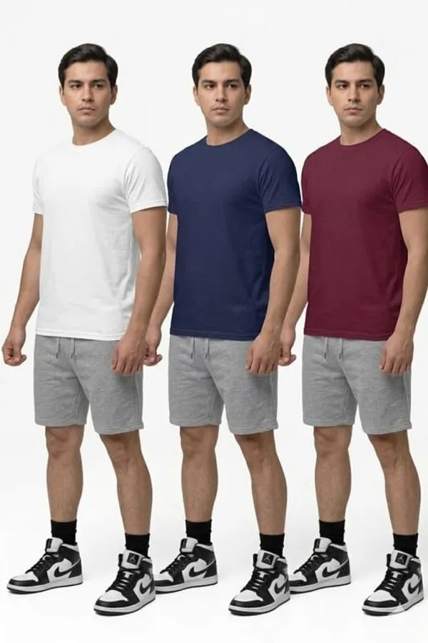 T_Shirt_For_Men_Pattern_Solid_Round_Neck_Cotton_Half_Sleeve_Idot_For_Gym_Sports_And_Daily_Use_Combo_Pack_Of_3_Men_S_T_Shirt