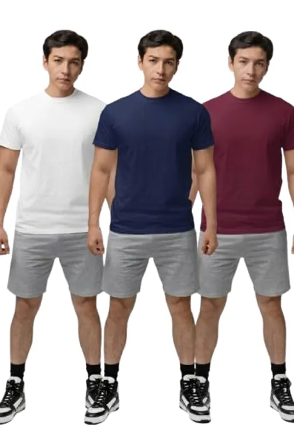 T_Shirt_For_Men_Pattern_Solid_Round_Neck_Cotton_Half_Sleeve_Idot_For_Gym_Sports_And_Daily_Use_Combo_Pack_Of_3_Men_S_T_Shirt