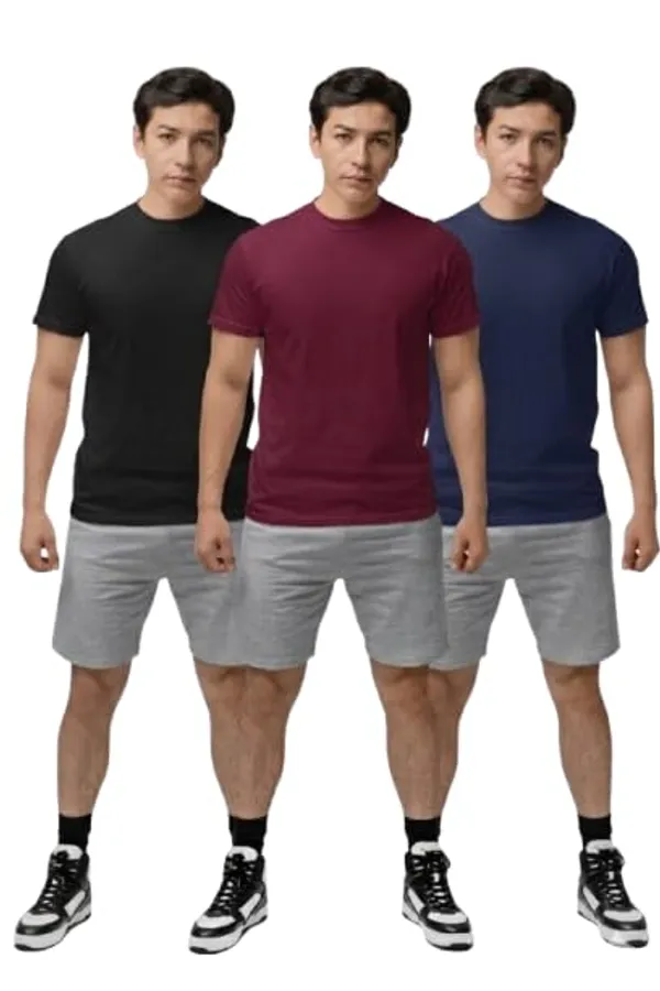 T_Shirt_For_Men_Pattern_Solid_Round_Neck_Cotton_Half_Sleeve_Idot_For_Gym_Sports_And_Daily_Use_Combo_Pack_Of_3_Men_S_T_Shirt