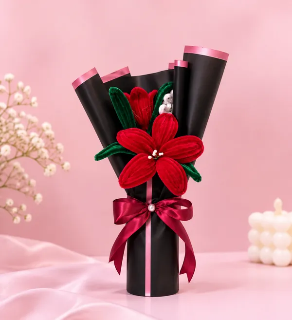Foreverlove24_Pink_Nylon_Single_Red_Flower_Bouquet_For_Gifting