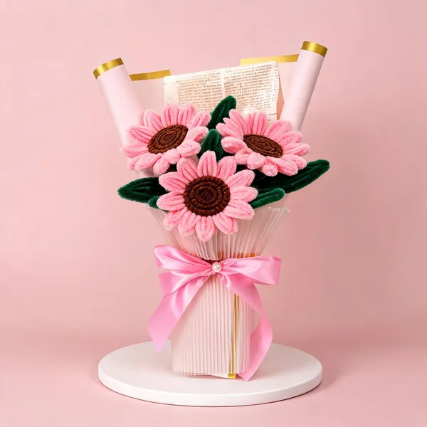 Nylon_Pink_Sunflower_Bouquet_With_Lights