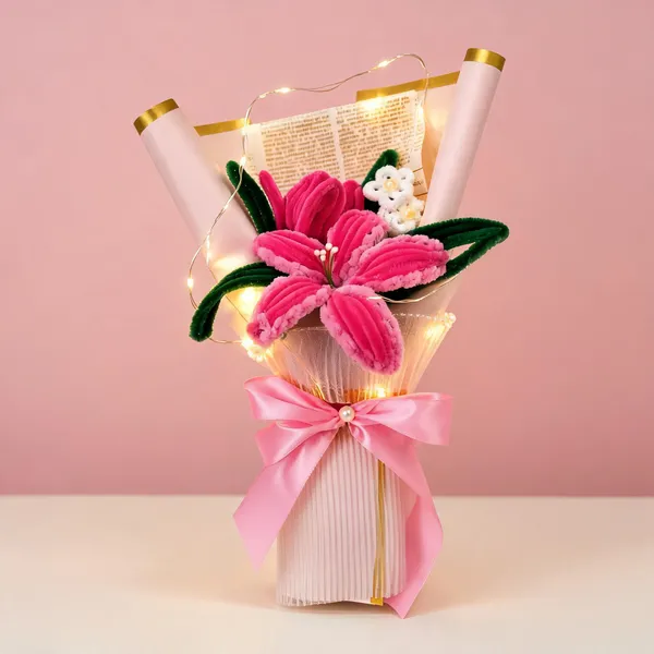Nylon_Pink_Sunflower_Bouquet_With_Lights