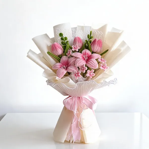 Foreverlove24_Pink_Orange_Nylon_Lily_Bouquet_For_Gifting