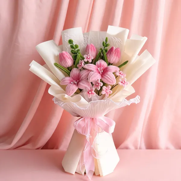 Foreverlove24_Pink_Orange_Nylon_Lily_Bouquet_For_Gifting