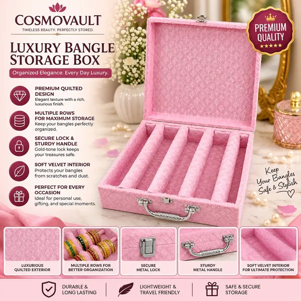 Cosmovault_Bridal_Wedding_Bangle_Storage_Case_4_Rods_Velvet_Bangle_Organizer_Box_|_D-Lock_Bangle_Storage__And__Organization_Bangle__And__Bracelet_Organizer_Bridal_Bangle_Storage_Vanity_Box(Pink)