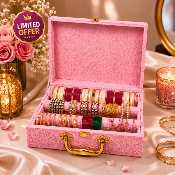 Cosmovault_Bridal_Wedding_Bangle_Storage_Case_3_Rods_Velvet_Bangle_Organizer_Box_|_D-Lock_Bangle_Storage__And__Organization_Bangle__And__Bracelet_Organizer_Bridal_Bangle_Storage_Vanity_Box(Pink)