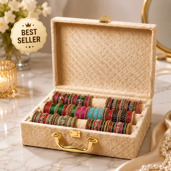 Cosmovault_Bridal_Wedding_Bangle_Storage_Case_3_Rods_Velvet_Bangle_Organizer_Box__D-Lock_Bangle_Storage__And__Organization_Bangle__And__Bracelet_Organizer_Bridal_Bangle_Storage_Vanity_Box(Cream)