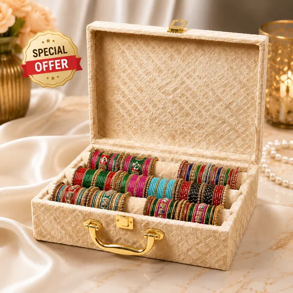Cosmovault_Bridal_Wedding_Bangle_Storage_Case_3_Rods_Velvet_Bangle_Organizer_Box__D-Lock_Bangle_Storage__And__Organization_Bangle__And__Bracelet_Organizer_Bridal_Bangle_Storage_Vanity_Box(Cream)