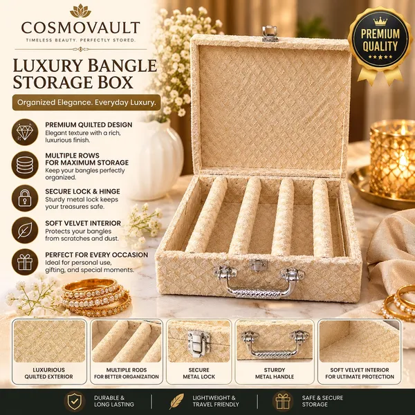 Cosmovault_Bridal_Wedding_Bangle_Storage_Case_4_Rods_Velvet_Bangle_Organizer_Box__D-Lock_Bangle_Storage__And__Organization_Bangle__And__Bracelet_Organizer_Bridal_Bangle_Storage_Vanity_Box_(Cream)