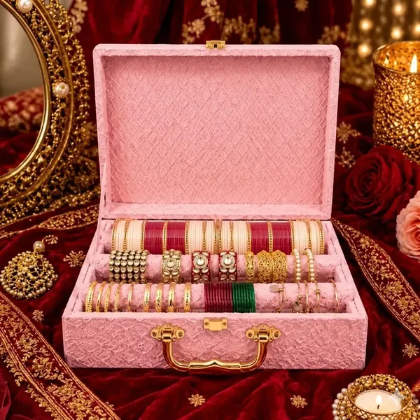 Cosmovault_Bridal_Wedding_Bangle_Storage_Case_3_Rods_Velvet_Bangle_Organizer_Box_|_D-Lock_Bangle_Storage__And__Organization_Bangle__And__Bracelet_Organizer_Bridal_Bangle_Storage_Vanity_Box(Pink)