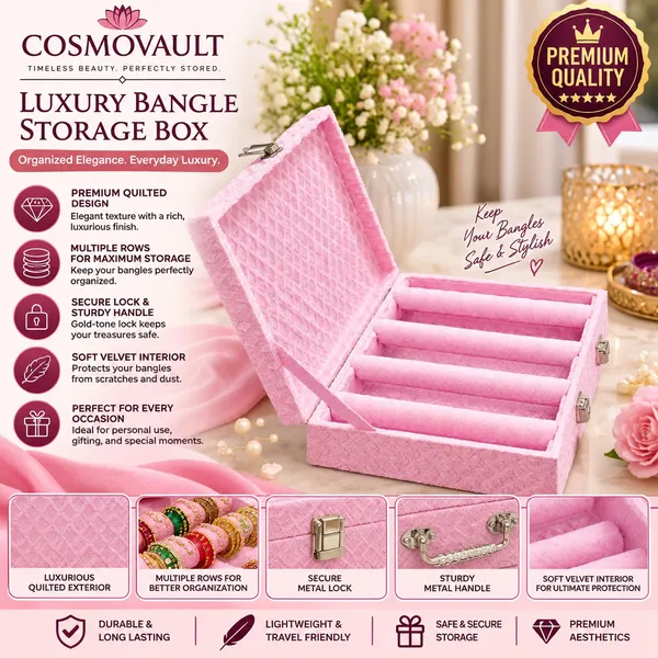 Cosmovault_Bridal_Wedding_Bangle_Storage_Case_4_Rods_Velvet_Bangle_Organizer_Box_|_D-Lock_Bangle_Storage__And__Organization_Bangle__And__Bracelet_Organizer_Bridal_Bangle_Storage_Vanity_Box(Pink)