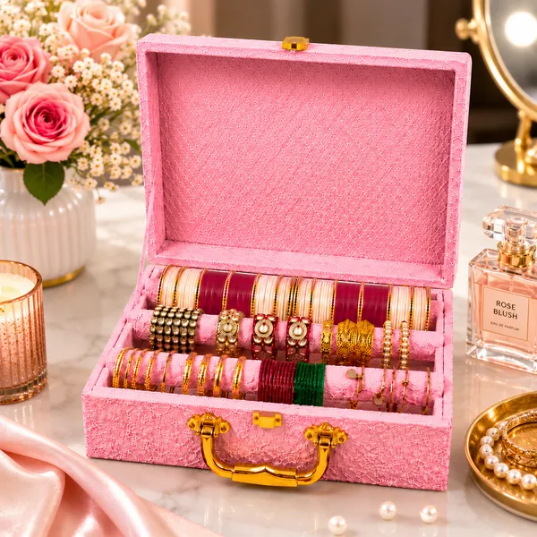 Cosmovault_Bridal_Wedding_Bangle_Storage_Case_3_Rods_Velvet_Bangle_Organizer_Box_|_D-Lock_Bangle_Storage__And__Organization_Bangle__And__Bracelet_Organizer_Bridal_Bangle_Storage_Vanity_Box(Pink)