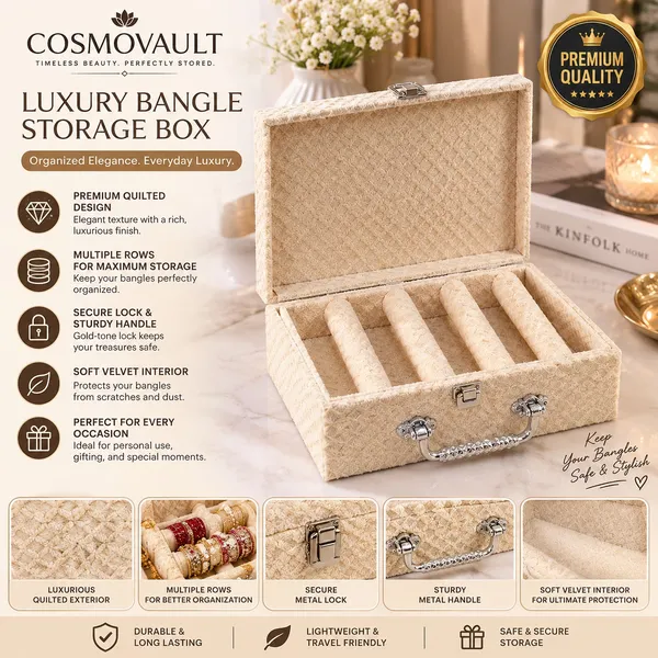 Cosmovault_Bridal_Wedding_Bangle_Storage_Case_4_Rods_Velvet_Bangle_Organizer_Box__D-Lock_Bangle_Storage__And__Organization_Bangle__And__Bracelet_Organizer_Bridal_Bangle_Storage_Vanity_Box_(Cream)