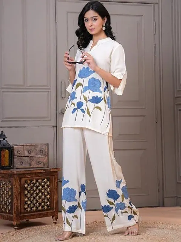 Women_S_Floral_Printed_Co_Ord_Set_Off_White_With_Blue_Flowers_Tunic_Top_A