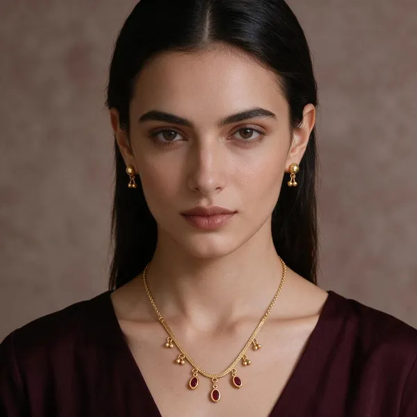 Gold_&_Maroon_Brass_Stone_Necklace_And_Earrings_Set_For_Women