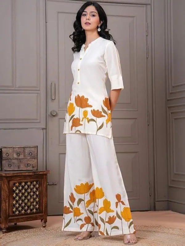 Womens_Pure_Rayon_3_4_Sleeves_Collar_Neck_Co_Ord_Set_Featuring_Lotus_Design_More