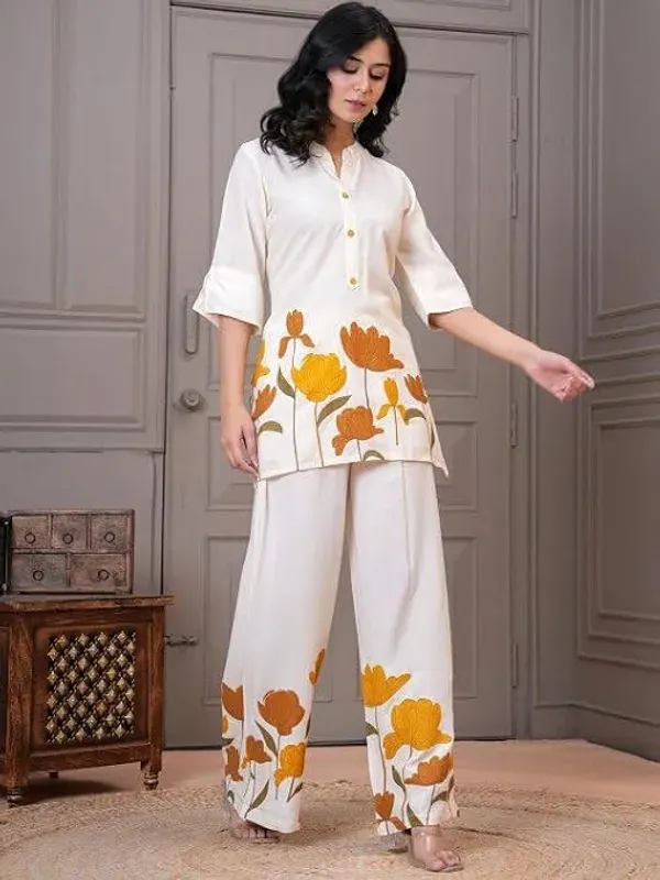 Womens_Pure_Rayon_3_4_Sleeves_Collar_Neck_Co_Ord_Set_Featuring_Lotus_Design_More