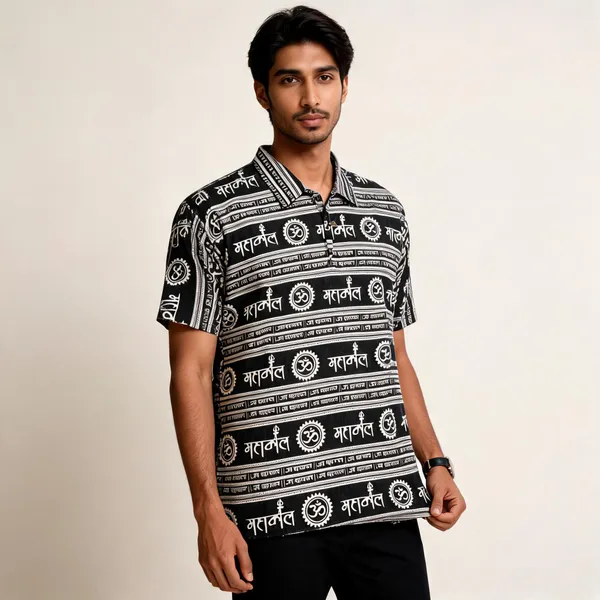 Black_Pure_Cotton_Regular_Fit_Devotional_Print_Polo_T-Shirt_For_Unisex
