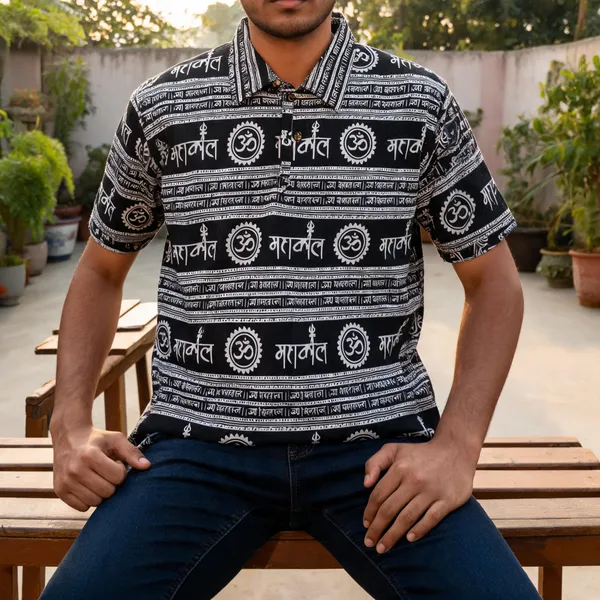 Black_Pure_Cotton_Regular_Fit_Devotional_Print_Polo_T-Shirt_For_Unisex