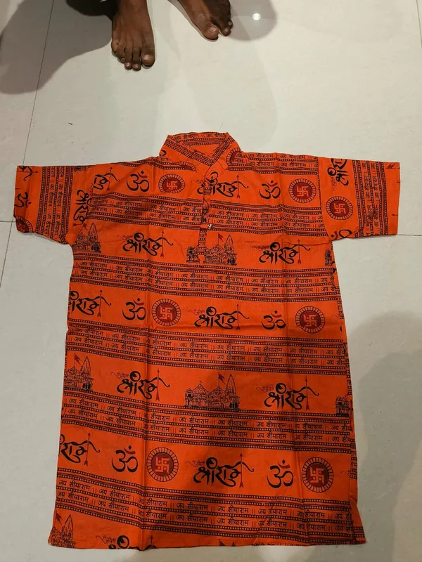 Orange_Printed_Short_Kurta_for_Men